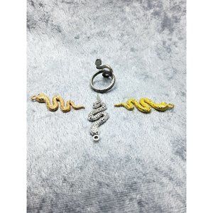 vintage 3 gold/silver tone snake charms and 1 snake ring size 6.5